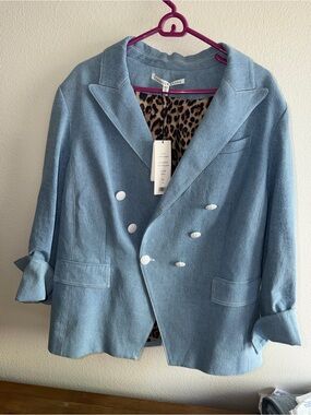 Veronica Beard Light Blue Double-Breasted Pea Coat